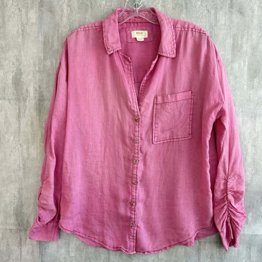 Maeve Pink Button-Down Linen Shirt